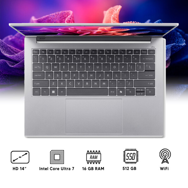 Notebook Acer Aspire 14 Ai Core Ultra 7 16/512gb Ssd 14" NOTEBOOK ACER ASPIRE 14AI ULTRA 7/16/512