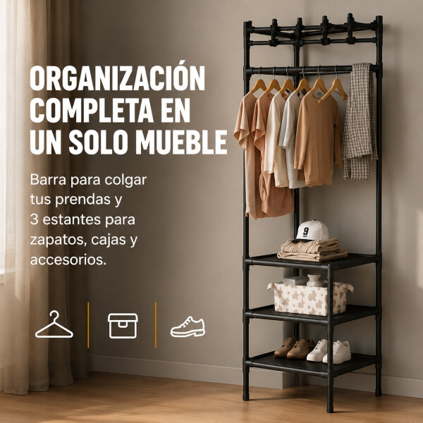 Mueble Perchero Esquinero Zapatera Hierro Colgador Ropa Rack Negro 1