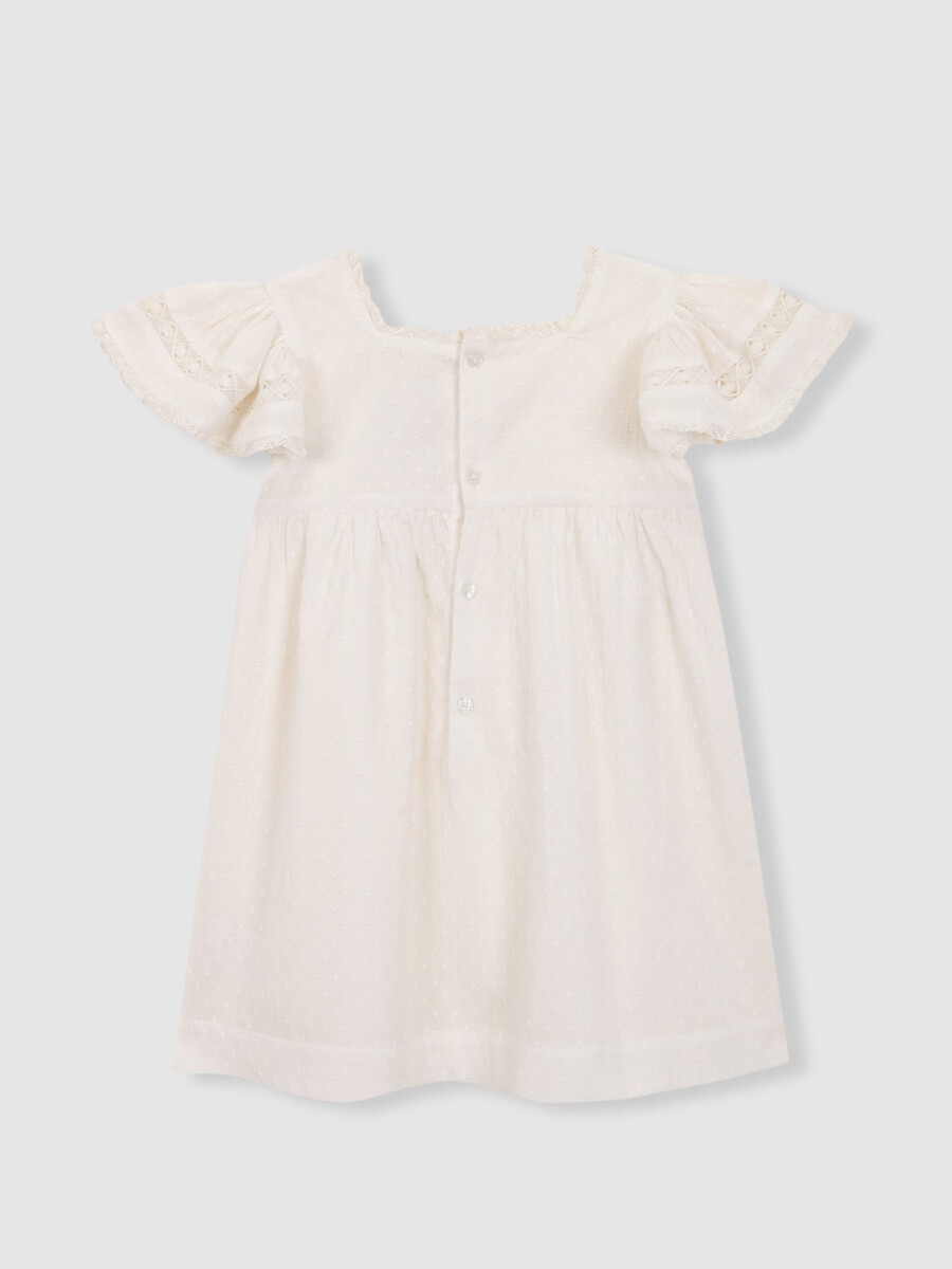 Vestido Con Jaretas Y Tiras Bordadas Blanco