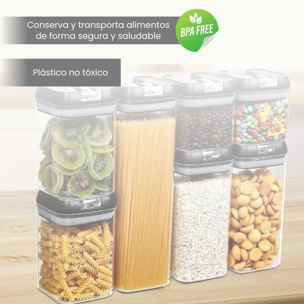 Juego de 7 Recipientes Herméticos Apilables Tarros Frascos Contenedores Apto Alimentos Tapa Negra Juego de 7 Recipientes Herméticos Apilables Tarros Frascos Contenedores Apto Alimentos Tapa Negra