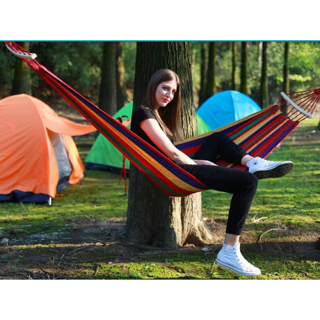 Hamaca Paraguaya Tela y Madera Resistente con Bolso Multicolor