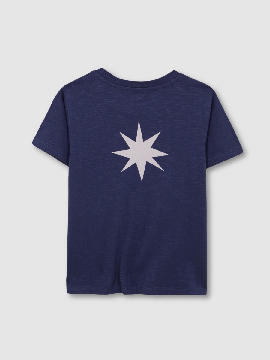 Camiseta Azul Con Estampado Estrella Cru Azul Medio Oscuro