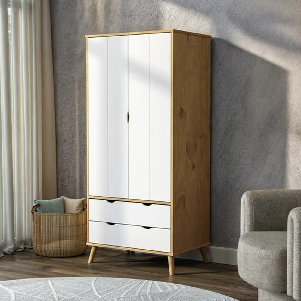 ROPERO 2 PUERTAS 2 CAJONES GUARDARROPA ARMARIO PLACARD CLOSET EN MADERA MACIZA BLANCO