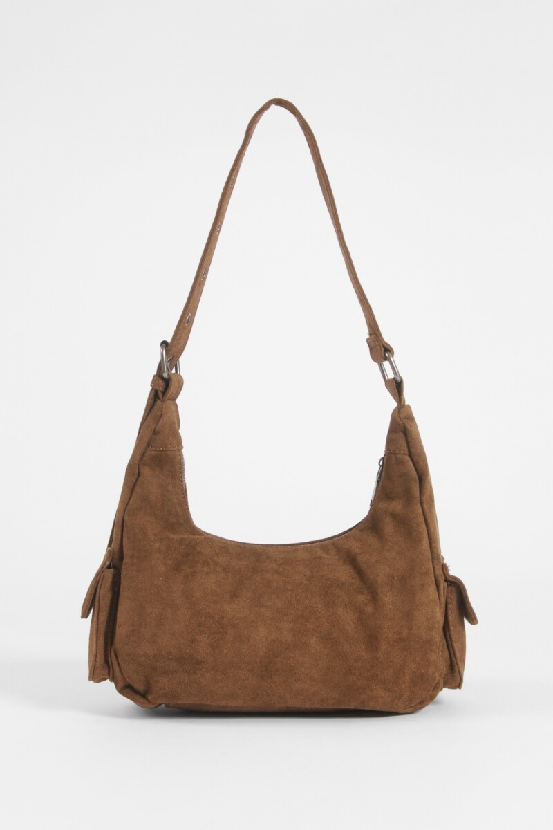 Cartera de hombro suede bolsillos marrón
