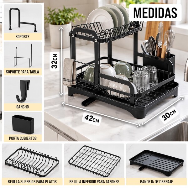 Escurridor Seca Platos Vajilla 2 Niveles Con Bandeja Drenaje Agua Cocina Imback Color Negro Escurridor Seca Platos Vajilla 2 Niveles Con Bandeja Drenaje Agua Cocina Imback Color Negro