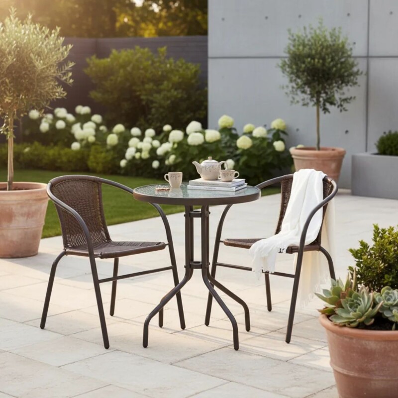 Juego De Jardín Sillas Ratan + Mesa Vidrio MARRON