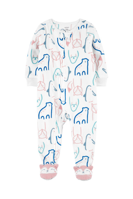 Pijama una pieza de micropolar, con pie, diseño animales Sin color