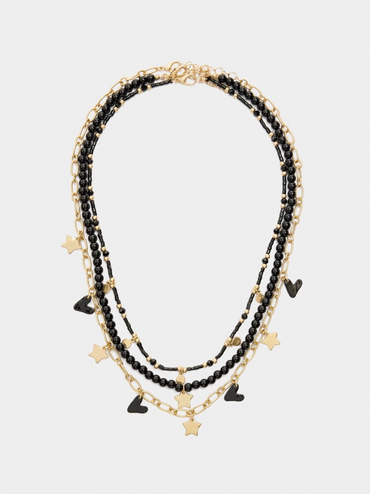 Set De Collares Cortos Con Abalorios negro