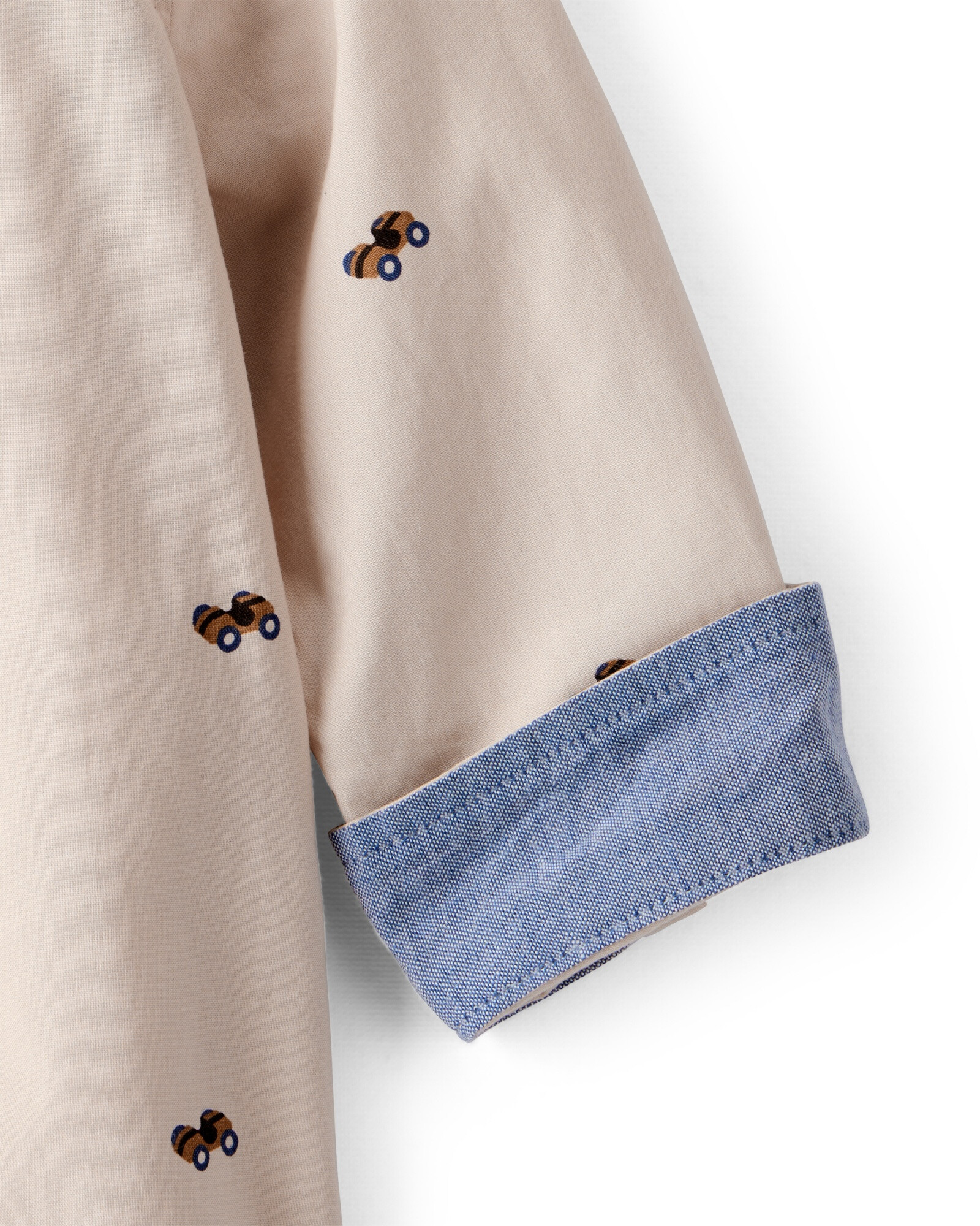 Body de algodón, tipo camisa, diseño autos, khaki Body de algodón, tipo camisa, diseño autos, khaki
