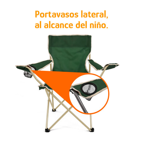 Silla Plegable Infantil 50kg Reforzada Con Portavaso Y Funda Verde