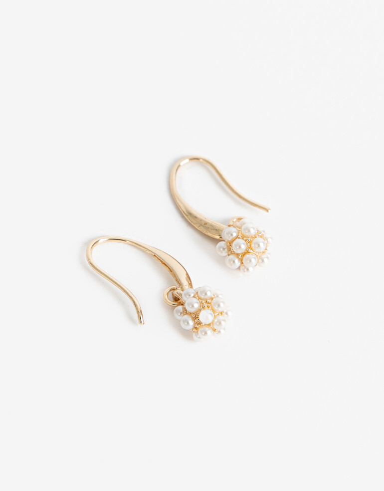 Aros Colgantes Cortos Perlas Aros Colgantes Con Perlitas - Dorado