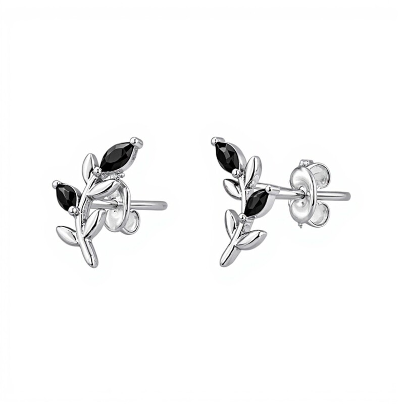Caravanas Rama Onix - plata 925 - CA4291 sinpiedra