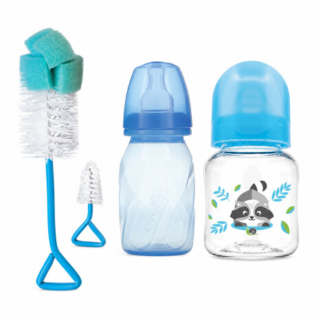 Set Evenflo X2 Mamaderas 120ml Flujo Lento + X2 Cepillos Celeste