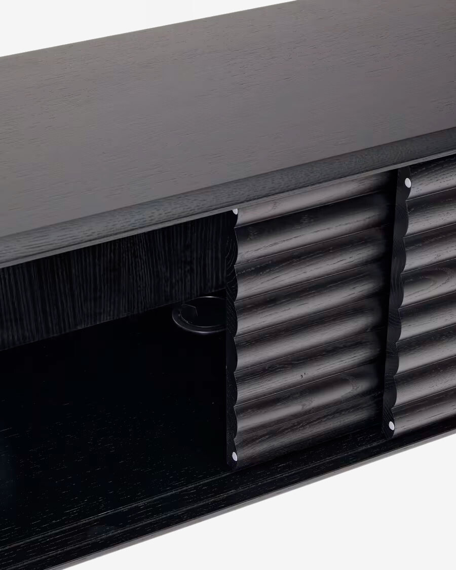 Mueble TV Lenon 200 x 57 cm de madera maciza y chapa de roble negro
