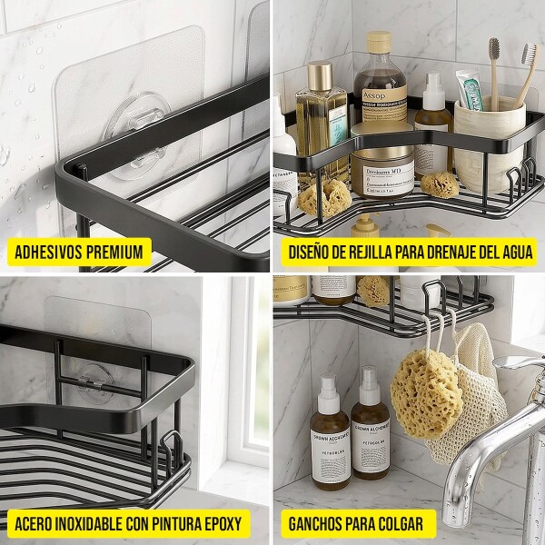 Set X2 Estantes Esquinero Organizador Baño Ducha Y Adhesivos Linea Premium Imback Color Negro Set X2 Estantes Esquinero Organizador Baño Ducha Y Adhesivos Linea Premium Imback Color Negro