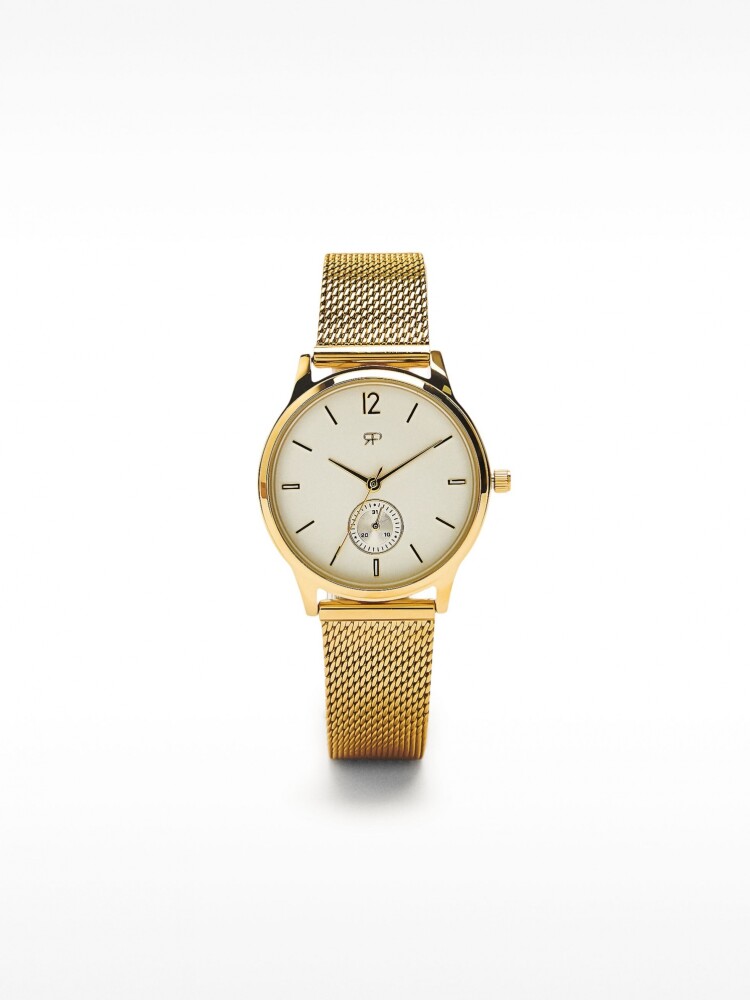 Reloj Pulsera De Malla Metálica De Acero dorado