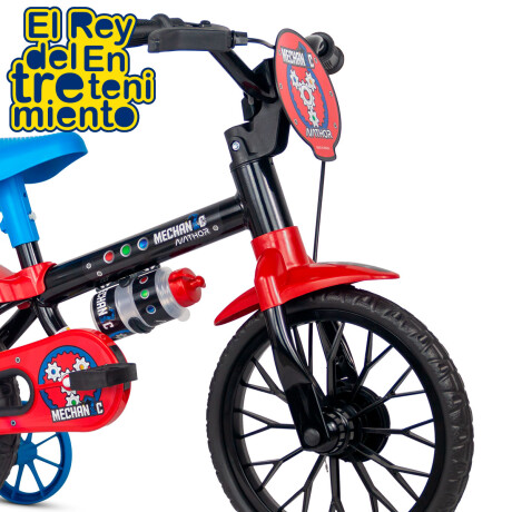 Bicicleta Niño Montaña Rod. 12 Canasto Y Caramañola Negro-Rojo
