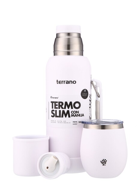 Kit Termo 750mL. Slim con Manija + Mate de Acero con Tapa Blanco