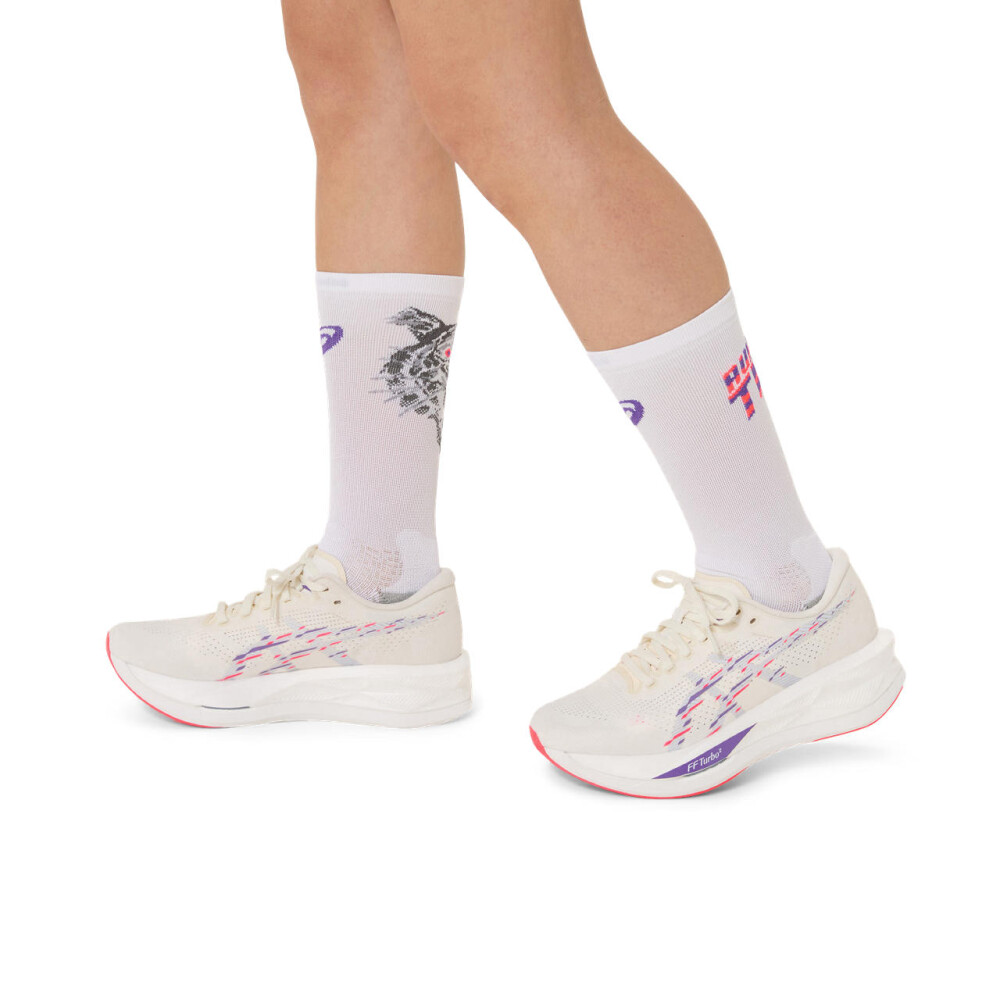Medias Running Performance Run Sock Crew Unisex Brilliant White/flash Red/edo Purple