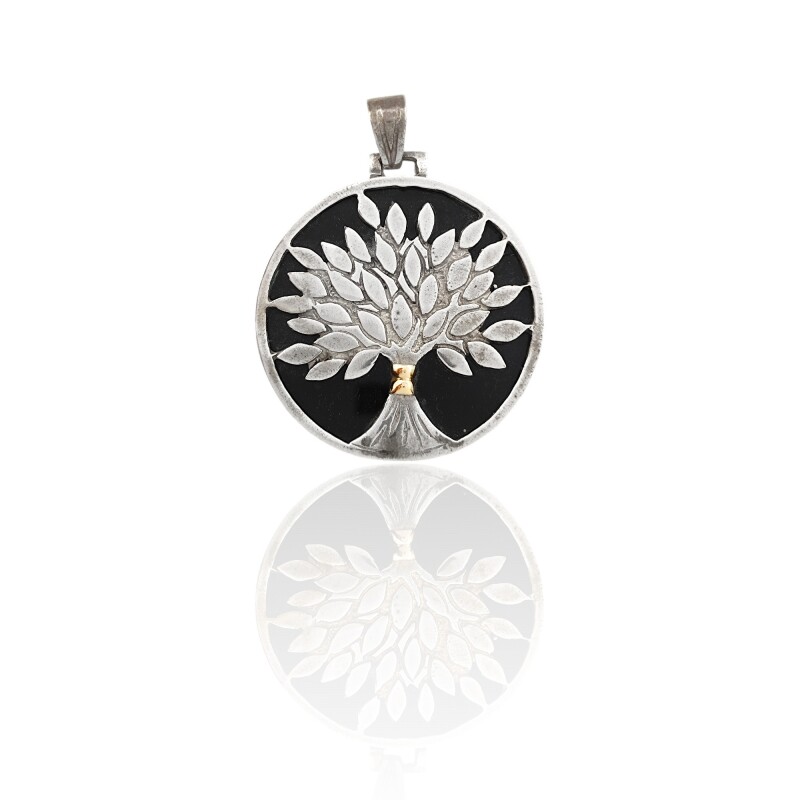 Dije Árbol de la Vida-Plata 925 y Oro-Con Resina Onix-CP5548 conpiedra