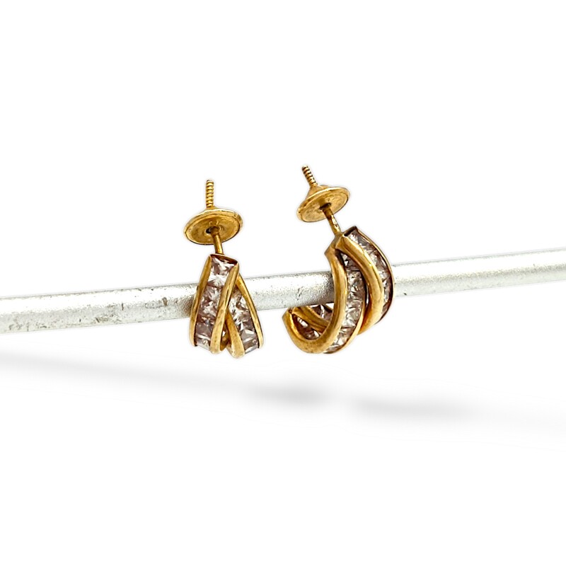 Caravanas medio aro Cruzados Zirconia doble y oro- Oro bajo - Zirconia- CA8154 conpiedra