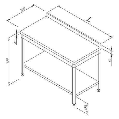 Mesada de trabajo con estante y respaldo 140x70x85 cm. Mesada de trabajo con estante y respaldo 140x70x85 cm.