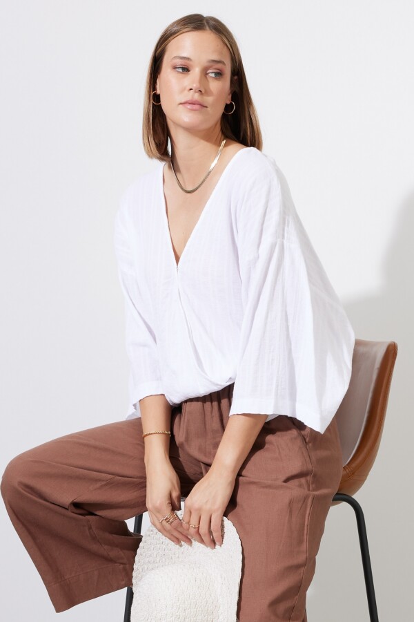 Blusa Algodon Escote V BLANCO