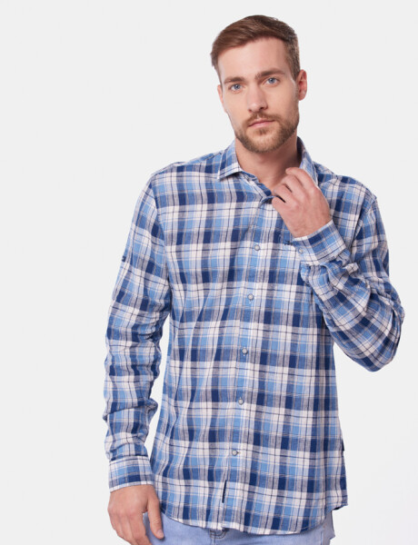 CAMISA DE LINO A CUADROS Azul
