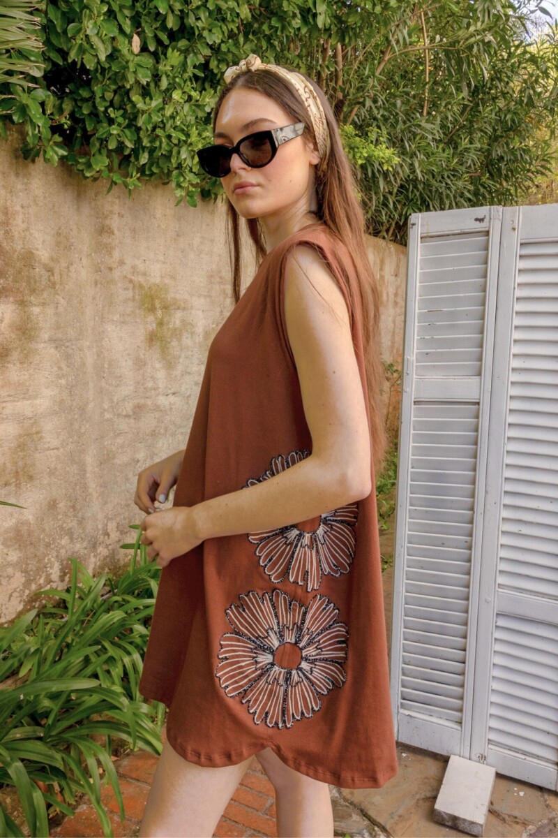 Vestido Floral Corto - Marrón 