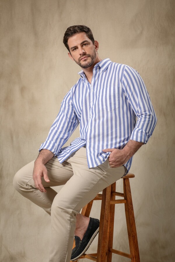 Camisa a Rayas. Celeste y Blanco.