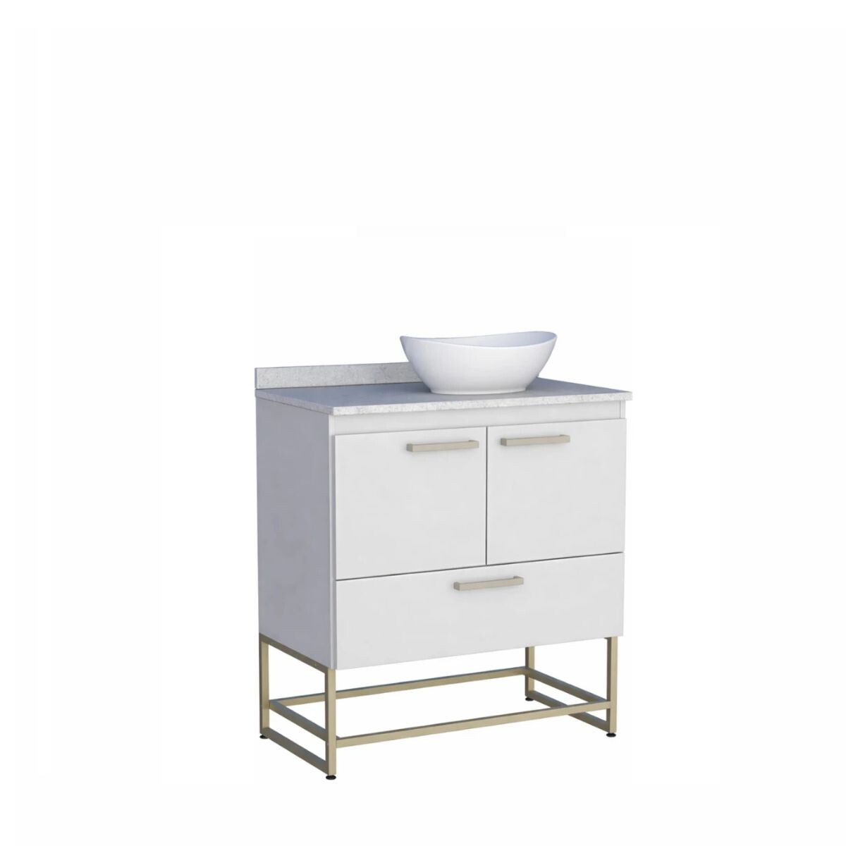 Mueble De Baño Suez Blanco Mesada Granito 80cm Con Bacha De Loza 
