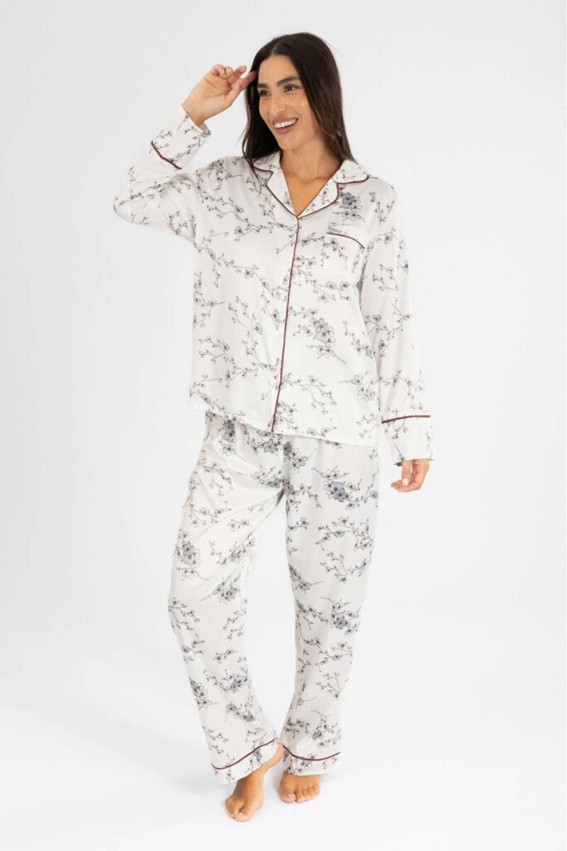 Pijama cherry blossom saten - Flores 