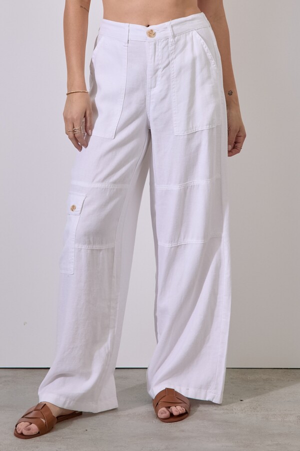 Pantalon Lino Cargo BLANCO