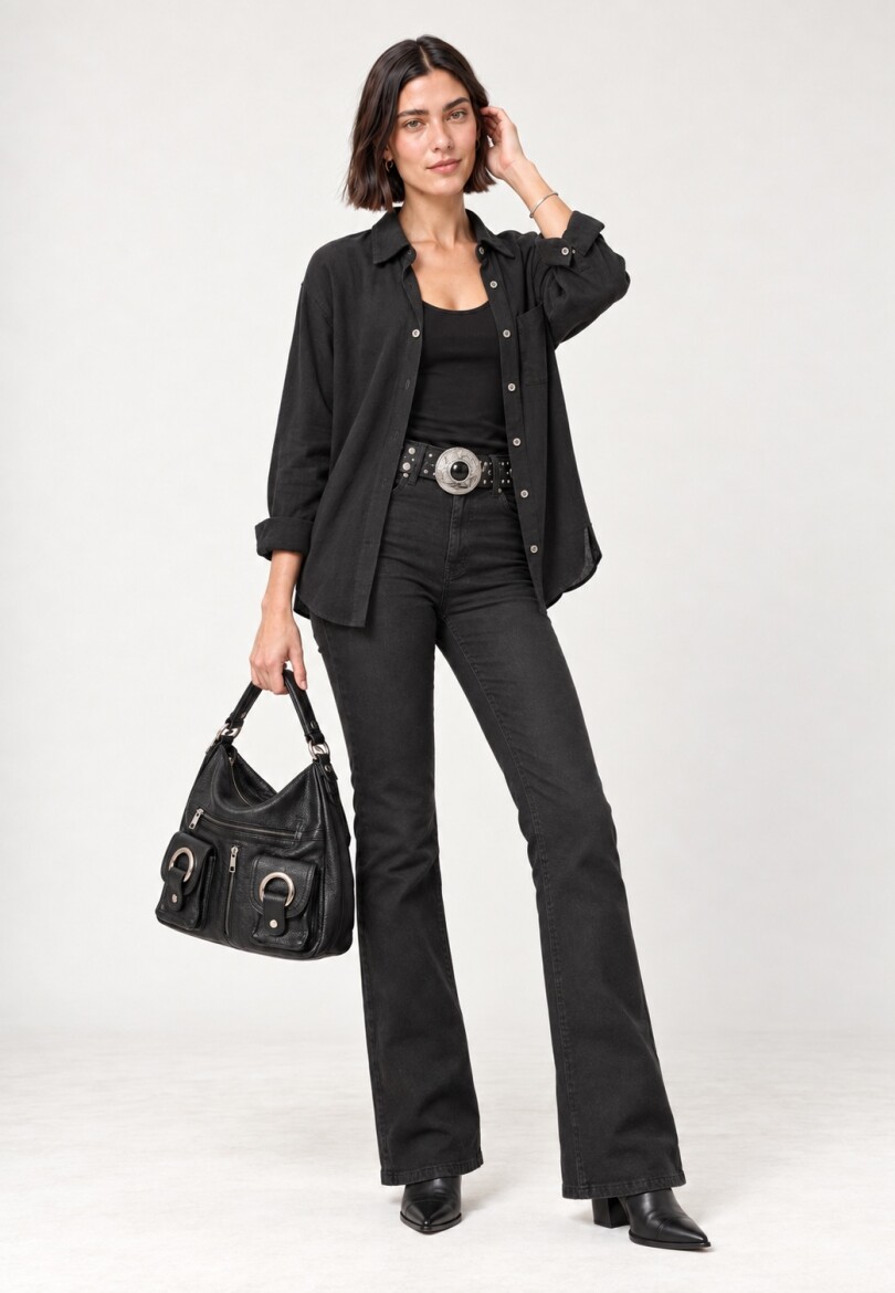 Camisa lino Negro