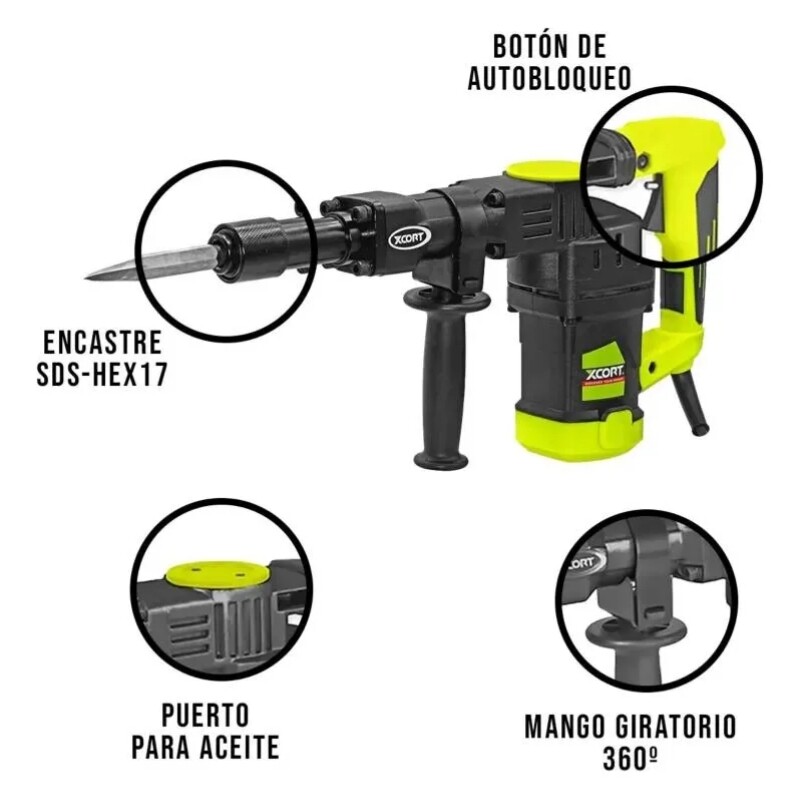 XCORT MARTILLO DEMOLEDOR PROFESIONAL SDS-HEX 1900W - 15 JOULES Xcort Martillo Demoledor Profesional Sds-hex 1900w - 15 Joules