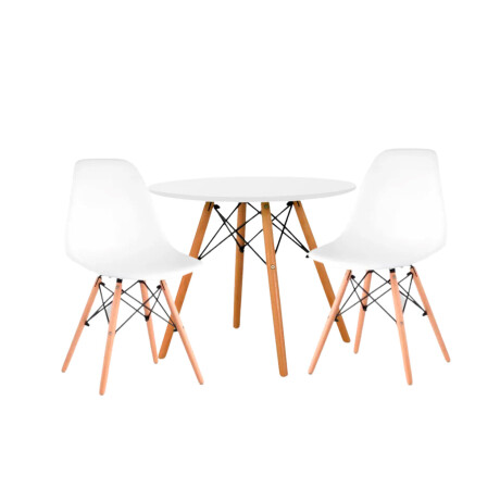 Juego de comedor Con Mesa Circular de 80cm + 2 Sillas Eames Blanco