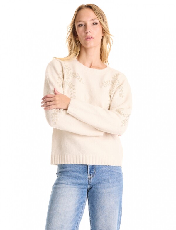 Buzo Bordado Floral & Tacto Soft BEIGE CLARO