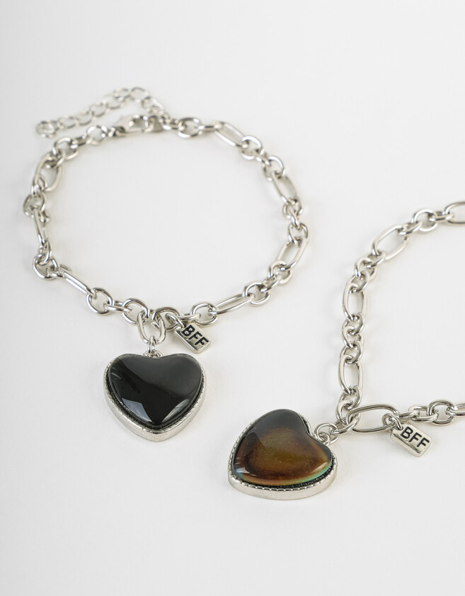 Pulseras Flexibles Sets Corazón Set De Pulseras Mood - Plateado