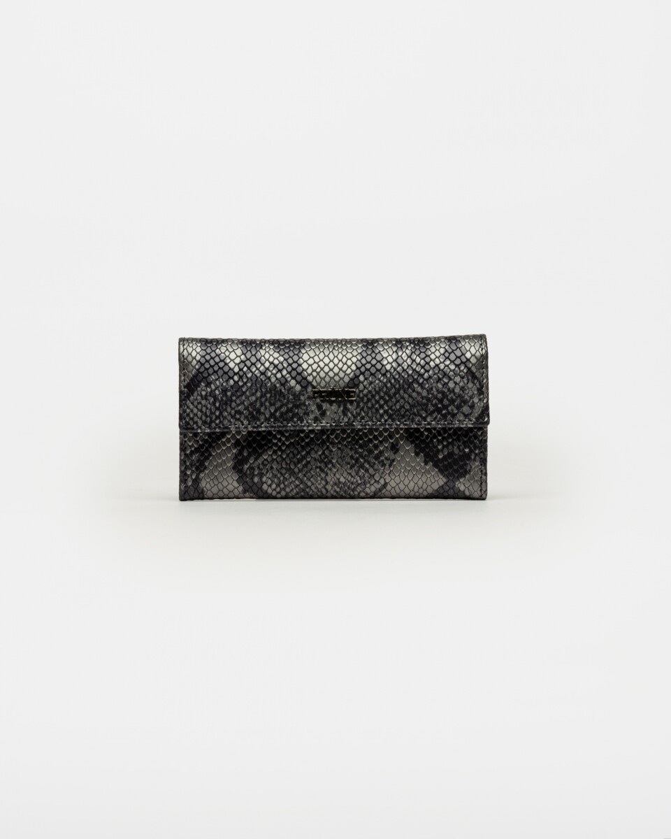 Billetera Chicago En Cuero Snake Metalizado - Gris Oro 