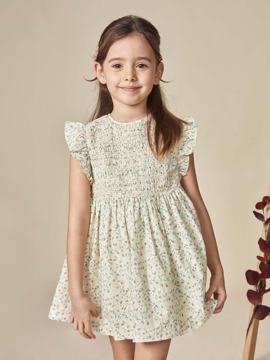 Vestido De Flores Con Smock Piedra