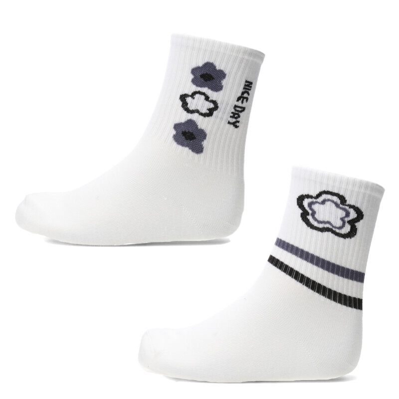 Medias de Niños N+ Flowers x2 Blanco - Gris - Negro