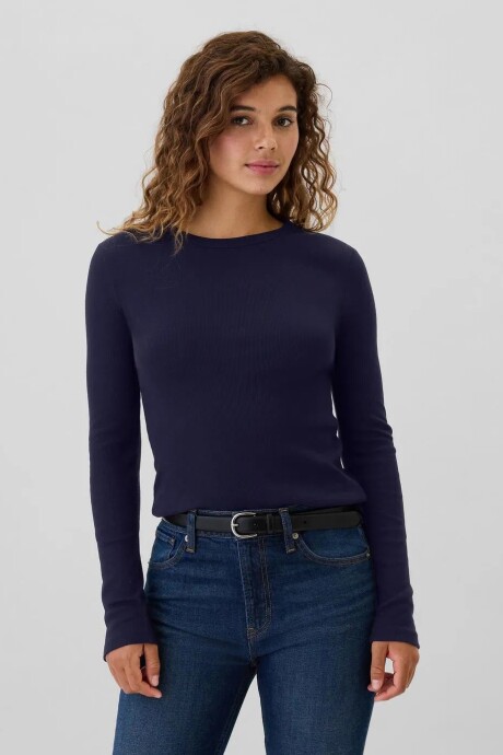 Remera Rib Manga Larga Mujer Urban Blue