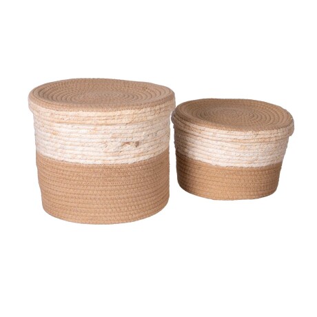 SET 2 CESTOS C/TAPA ORG ALGODON NATURAL-BEIGE A251