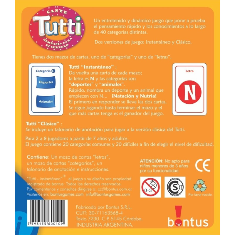 Cante Tutti Juegos para Llevar Cante Tutti Juegos para Llevar