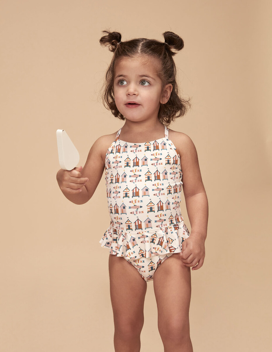 Traje De Baño Estampado Casitas - Blanco Roto 