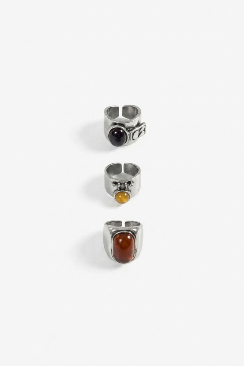 Set de 3 anillos antique Alma lavada plateado