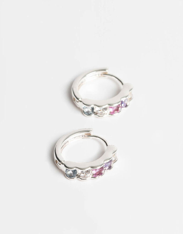 Aros Argollas Strass Aros Argolla Cubic En Color - Plateado