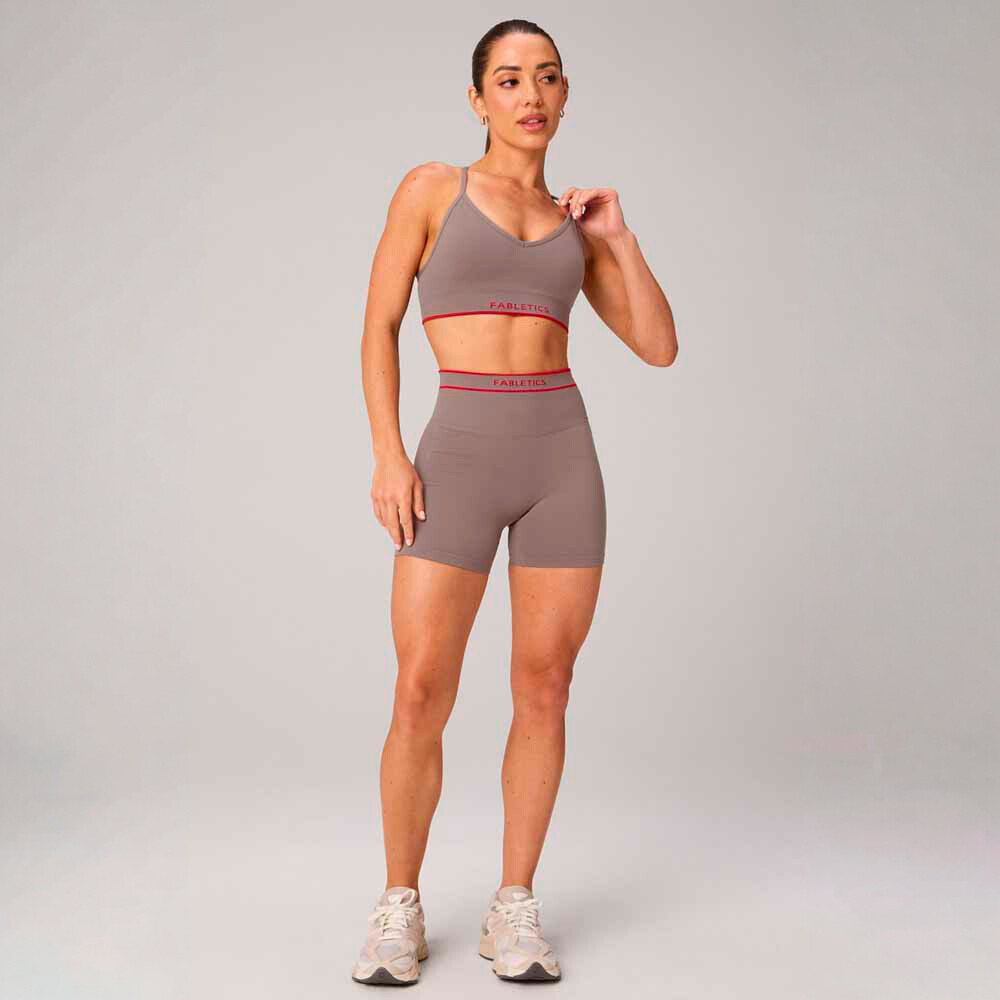 Bra Seamless V-Neck Push-Up Low Impact Bra Mujer Desert Shadows/heated Red Fabletics