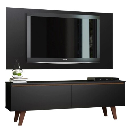 Rack TV mueble Lumax + panel rústico con estantes 55” Negro/Negro