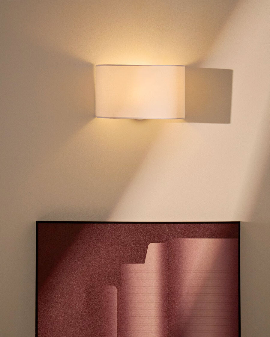 Aplique de pared Lumeni de madera de caucho y lino beige 25 cm Aplique de pared Lumeni de madera de caucho y lino beige 25 cm